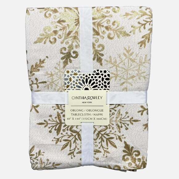 Cynthia Rowley Ornate Gold Snowflake Tablecloth 60x144 Sparkle Christmas Holiday - Picture 2 of 13